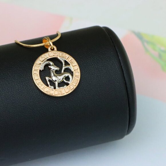 "Rose Gold Capricorn Zodiac Pendant with Elegant Goat Symbol Design, XPPT1452 - Picture 4 of 12